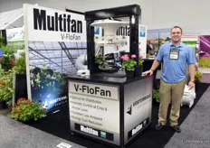Drew Sheeban with Vostermans Ventilation, showing the V-FloFan. This vertical ventilator provides better air distribution and thus offers higher humidity control.