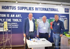 Frank Combee & Jack van Winden with Hortus Supplies International are visited by Cees Paauwe with Power Plastics (middle)