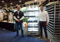 Nick Mela & Bram Appels with DHP Total Indoor Solutions. Their newly launched propagation carts provide 5 propagation levels and 30 independent and removable propagation areas. The closed off propagation areas minimise the crosslink contamination risk. 