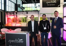Hasan Yilmaz, Gorkem Kaleli and Umit Uysal of Bahar Aydinlatma, a Turkish lamp company showing here Spectbee, the brand focused on lamps for cultivation.